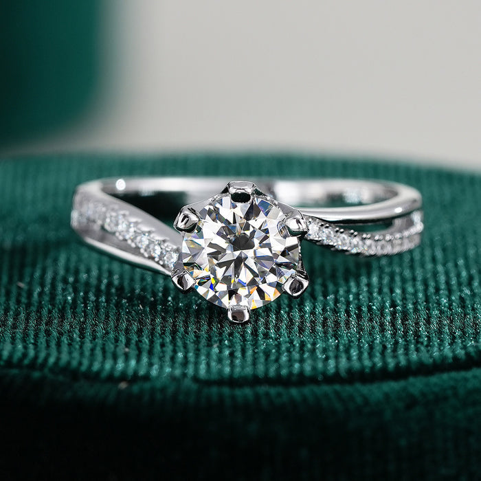 1 Carat D Color Moissanite Sterling Silver Ring