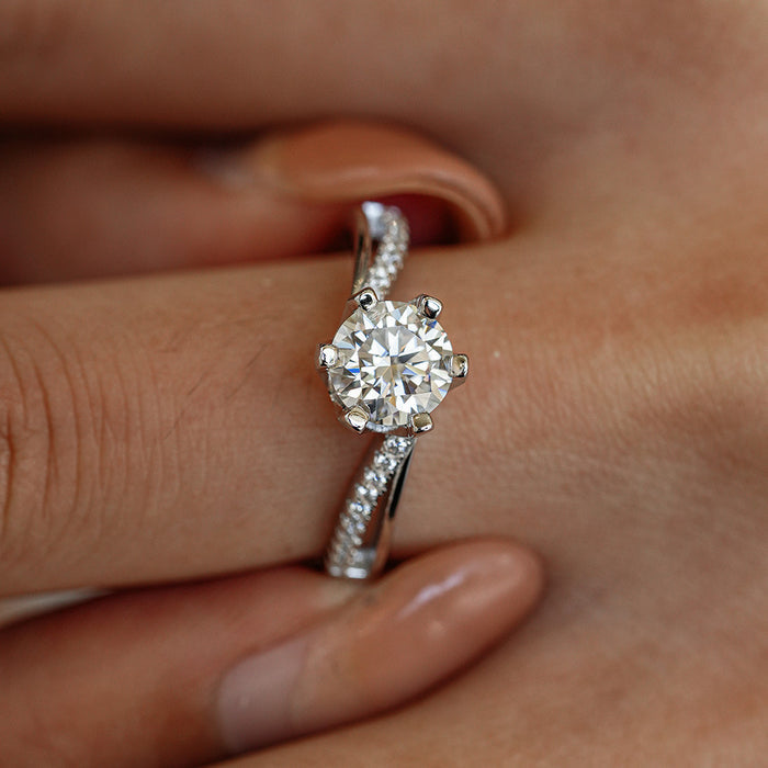 1 Carat D Color Moissanite Sterling Silver Ring