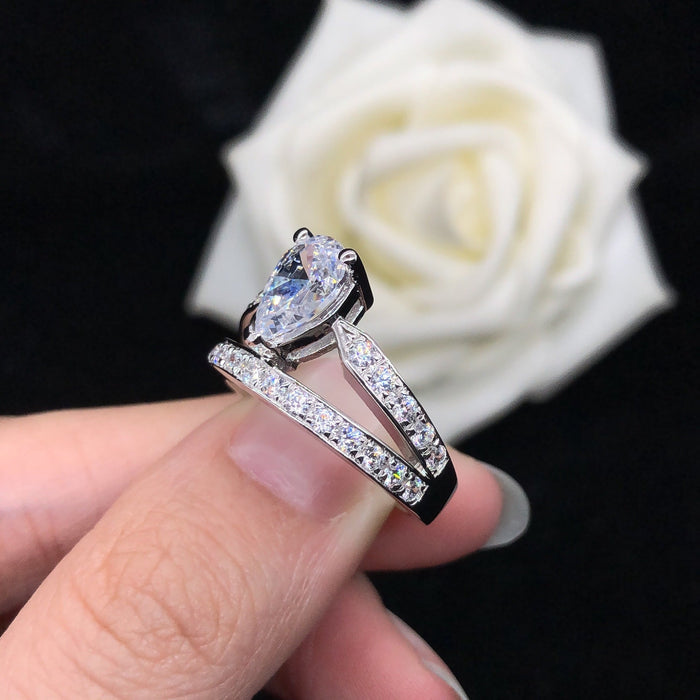 1.5ct Pear Cut 18K White Gold Plated Ring