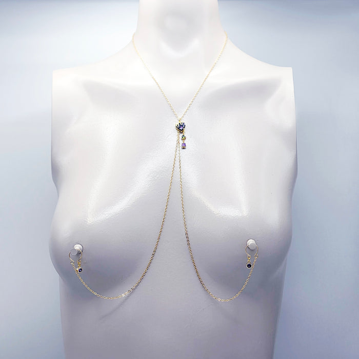 18K Gold Necklace to Nipple with Purple Heart Pendant, Your Choice of Nipple Attachment
