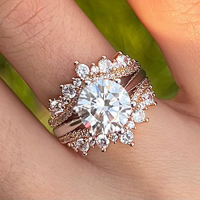 2 Pcs Round Cut Insert Bridal Set In Sterling Silver