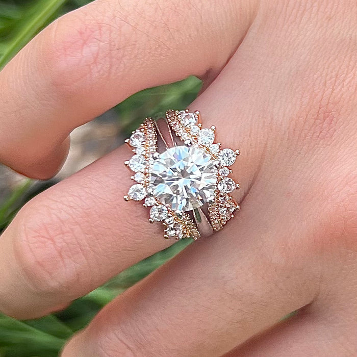 2 Pcs Round Cut Insert Bridal Set In Sterling Silver