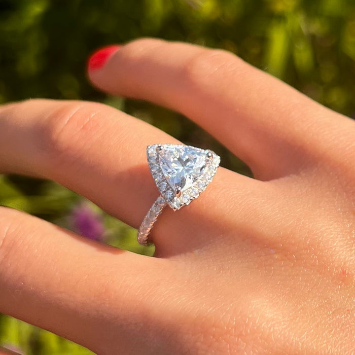 2 Pcs Triangle Halo Sterling Silver Bridal Set With Blue Band
