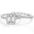 2.0 CT Emerald Cut Halo Sterling Silver Ring Set