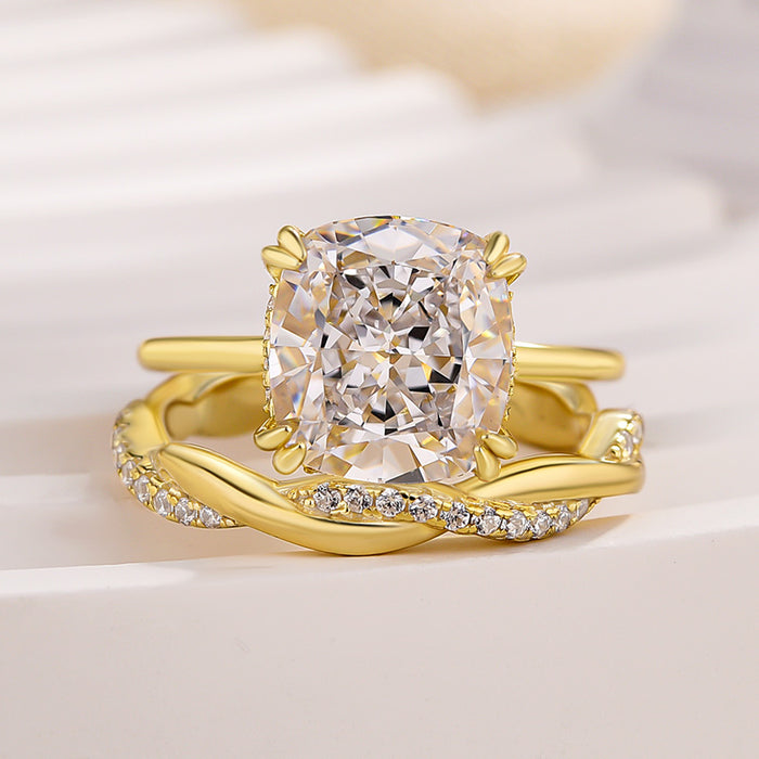 2pcs Cushion Cut Twisted Bridal Ring Set In Sterling Silver