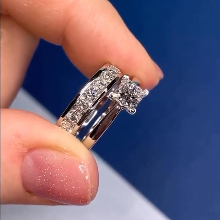 2Pcs Princess Cut  Bridal Set in Sterling Silver
