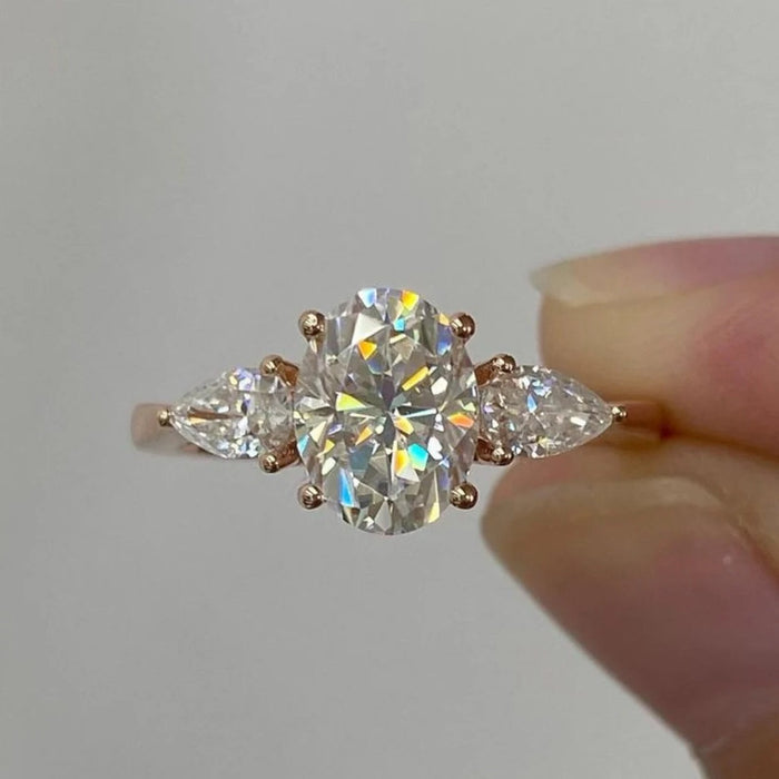3 CT Oval Cut Three Stone Engagement Ring