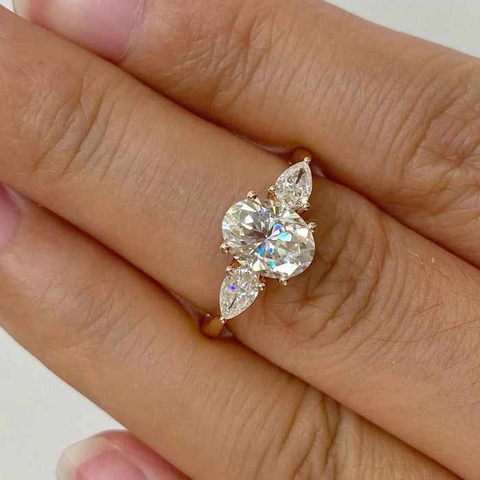 3 CT Oval Cut Three Stone Engagement Ring