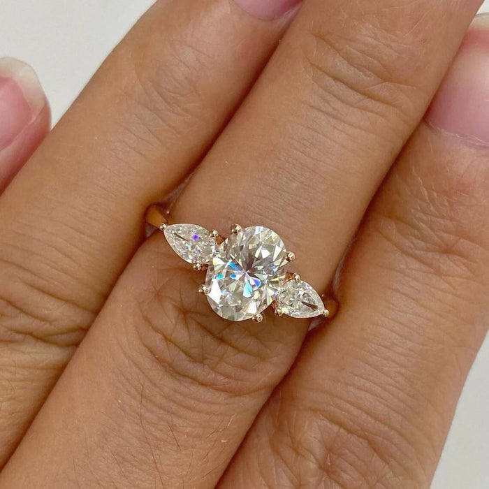3 CT Oval Cut Three Stone Engagement Ring