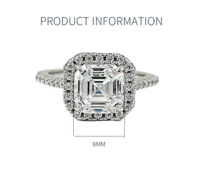 3.0 CT Asscher Cut Sterling Silver Ring
