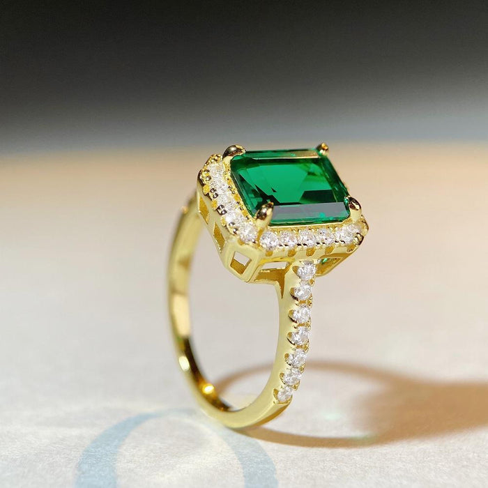 3.0ct Emerald Cut Green Gemstone Halo Engagement Ring in 925 Sterling Silver