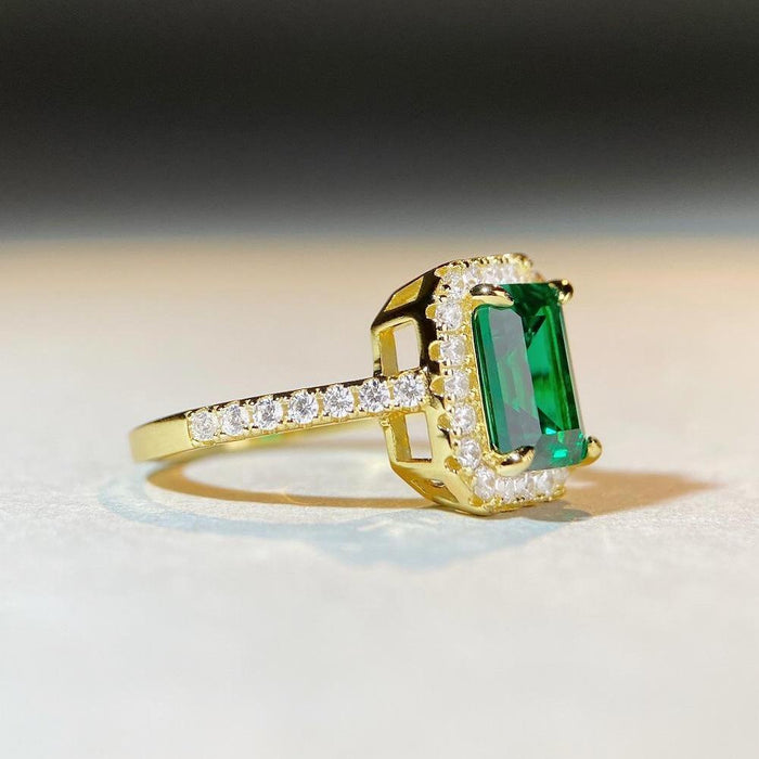 3.0ct Emerald Cut Green Gemstone Halo Engagement Ring in 925 Sterling Silver