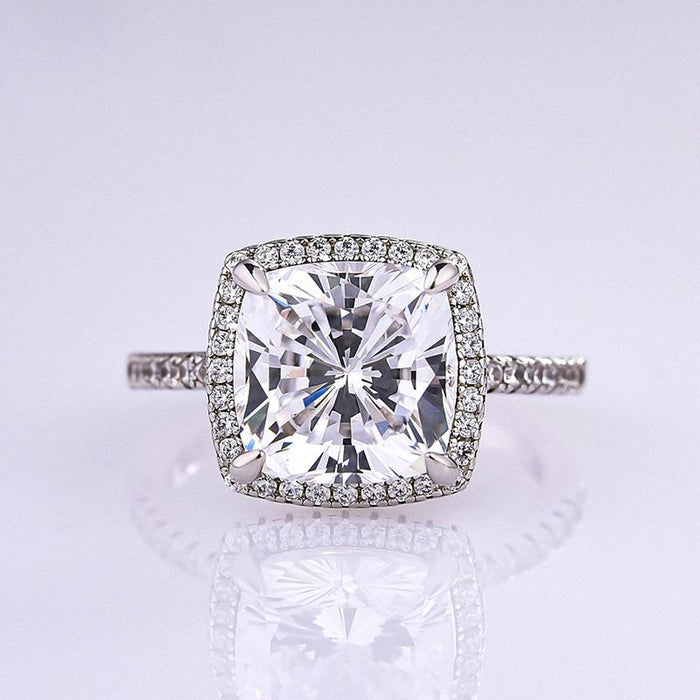 3.2 Carat Cushion Cut Halo Engagement Ring In Sterling Silver