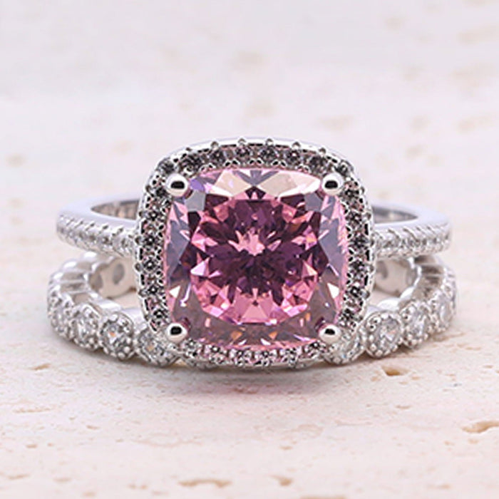 3.5ct Cushion Cut Halo Multi Color Sterling Silver Bridal Set