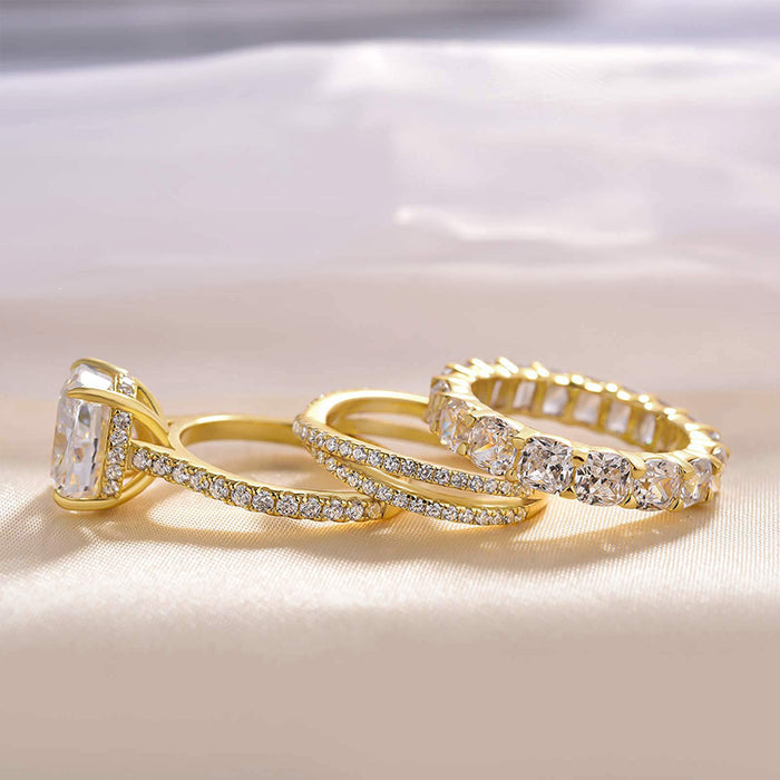 3PCS Golden Tone Cushion Cut Ring Set