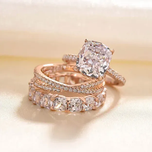 3PCS Golden Tone Cushion Cut Ring Set