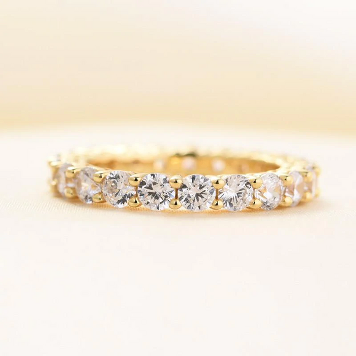 3PCS Golden Tone Round Cut Sterling Silver Wedding Bridal Set