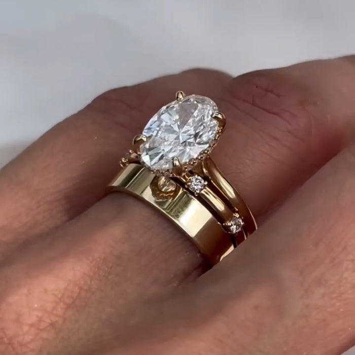 3PCS Oval Cut Ring Set with Matching Band