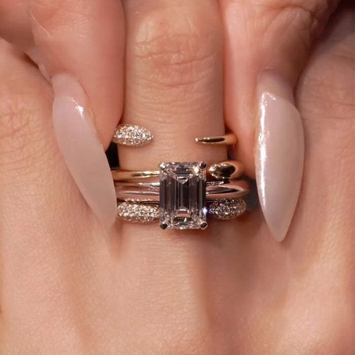 4PCS Emerald Cut Sterling Silver Bridal Set
