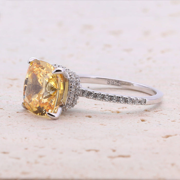 5.0CT Cushion Cut Sterling Silver Engagement Ring with Double Halo(Multi Color Available)
