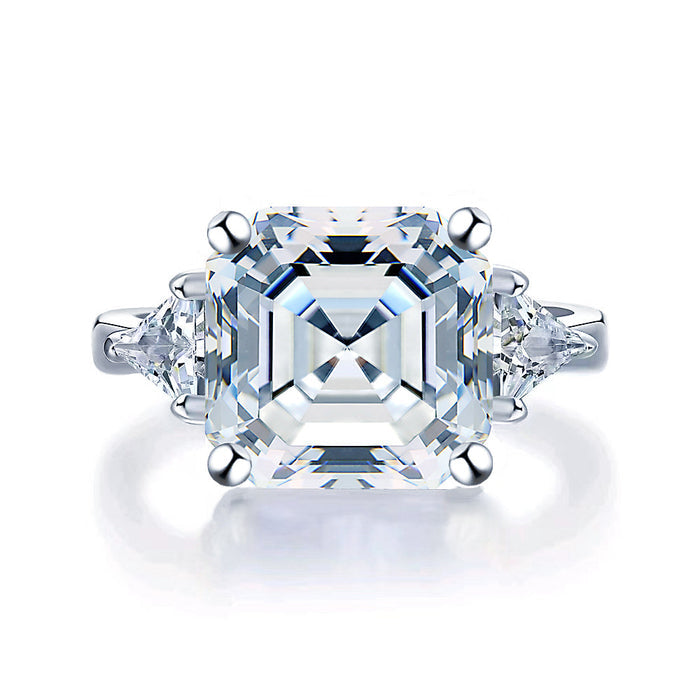 5Ct Asscher Cut Moissanite Engagement Ring in Sterling Silver