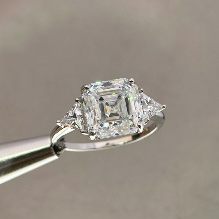 5Ct Asscher Cut Moissanite Engagement Ring in Sterling Silver