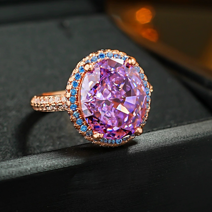 8.0CT Oval Cut Colorful Gemstone Engagement Ring with Blue Accent Halo