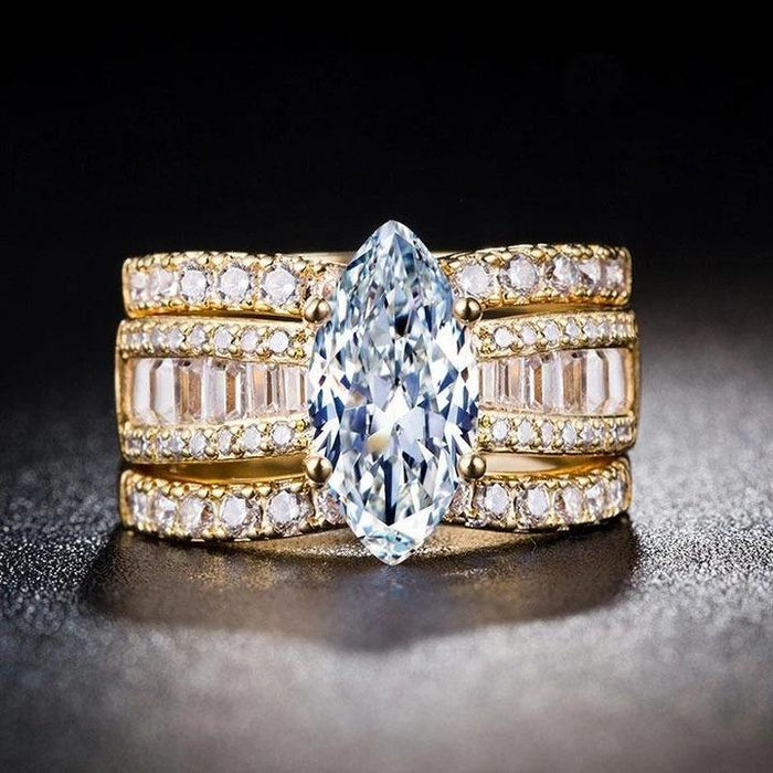 925 Marquise Cut Three Band Ring Set