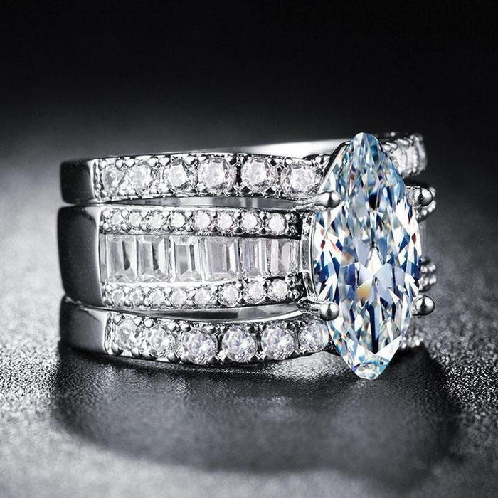 925 Marquise Cut Three Band Ring Set