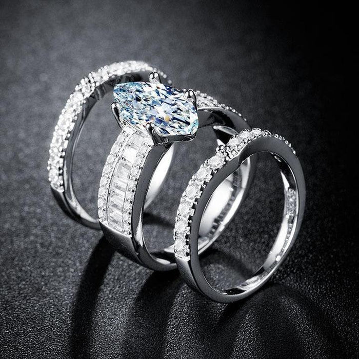 925 Marquise Cut Three Band Ring Set