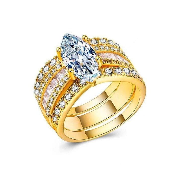 925 Marquise Cut Three Band Ring Set