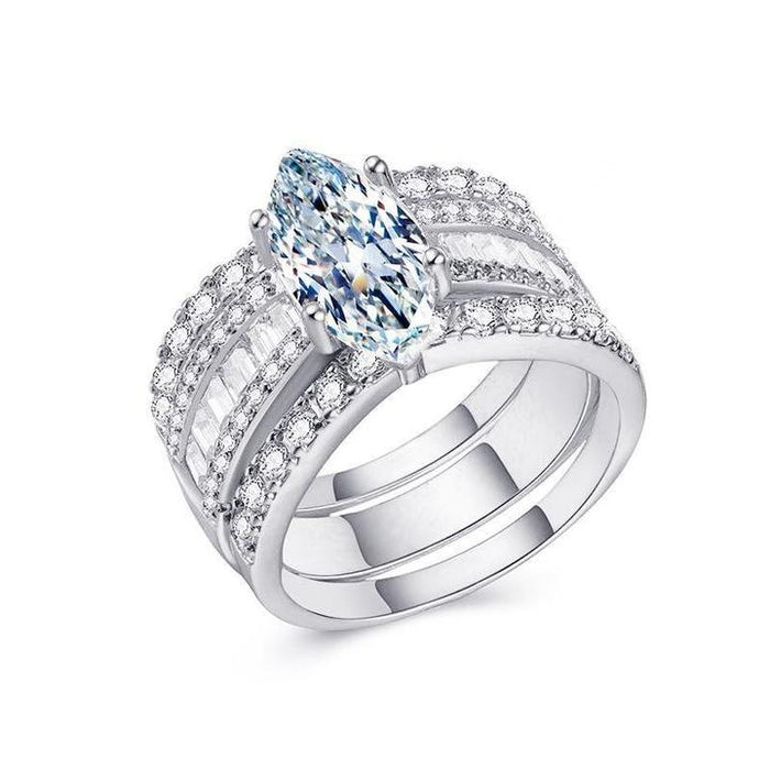 925 Marquise Cut Three Band Ring Set