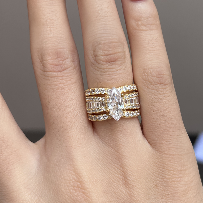 925 Marquise Cut Three Band Ring Set