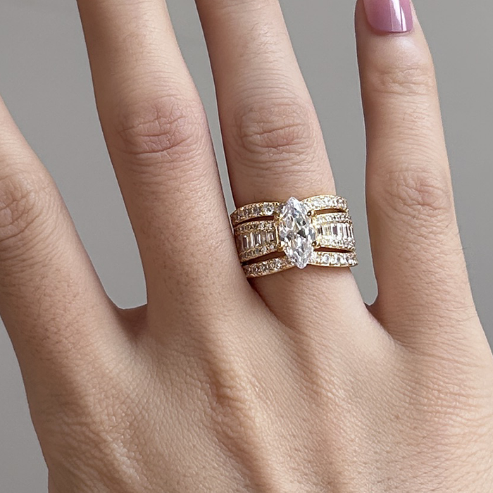 925 Marquise Cut Three Band Ring Set