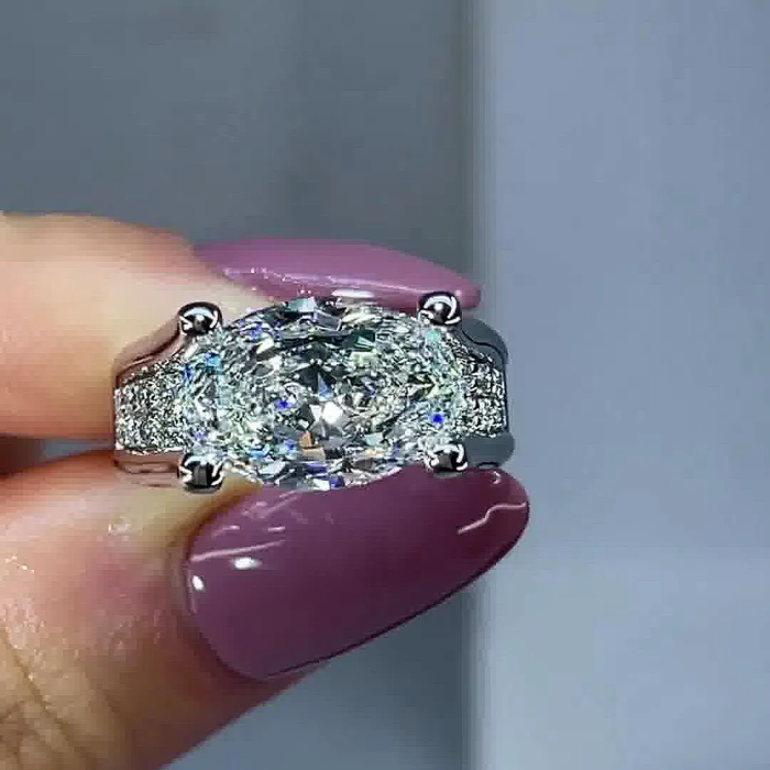 925 Sterling Silver Oval Cut Lab-Created Stone Ring