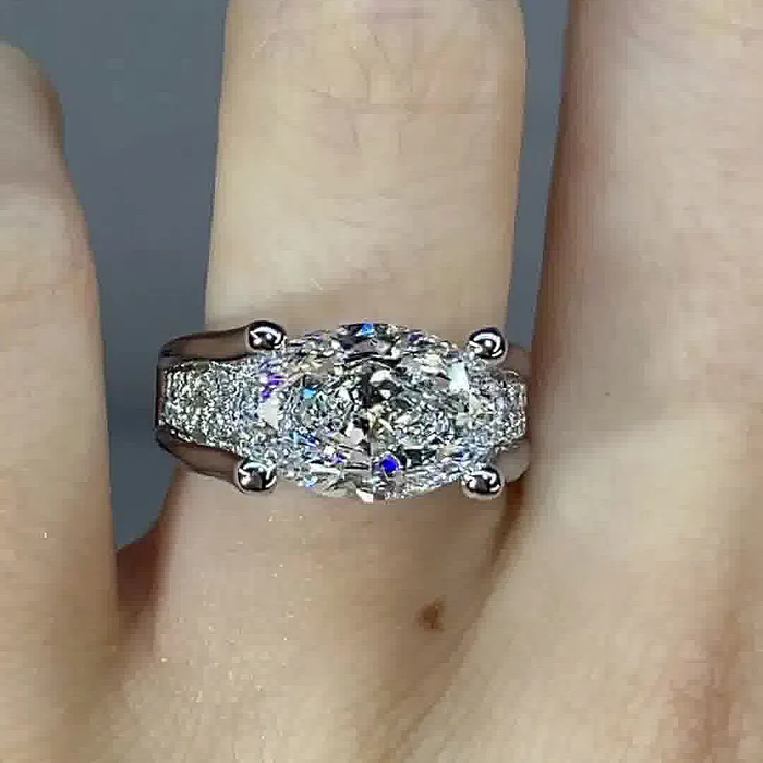 925 Sterling Silver Oval Cut Lab-Created Stone Ring
