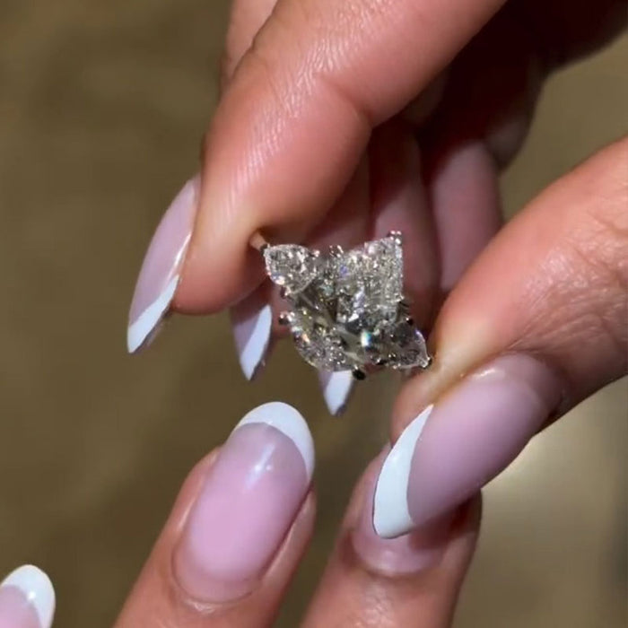 925 Sterling Silver Pear-Shaped Three-Stone Engagement Ring