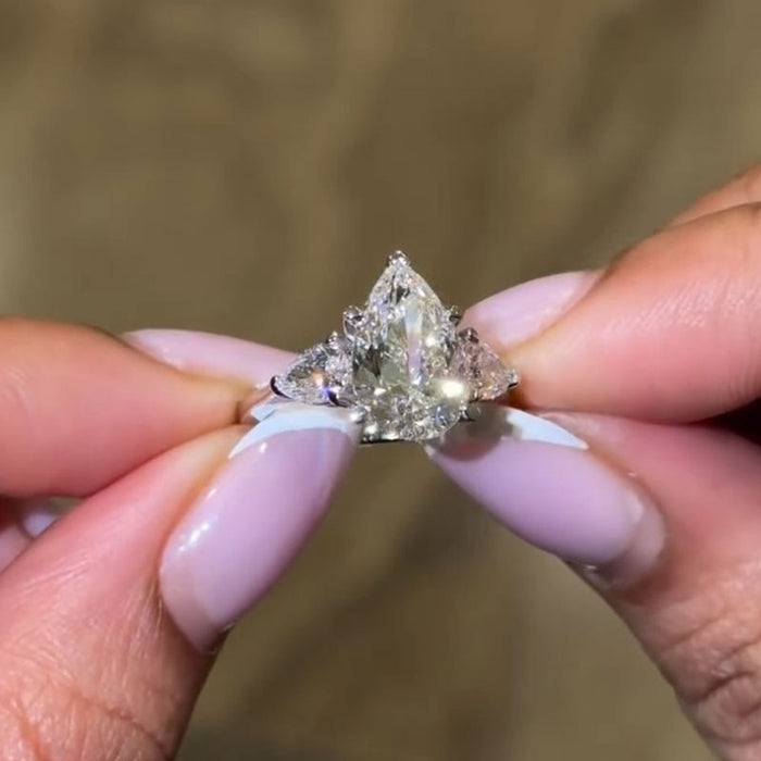 925 Sterling Silver Pear-Shaped Three-Stone Engagement Ring