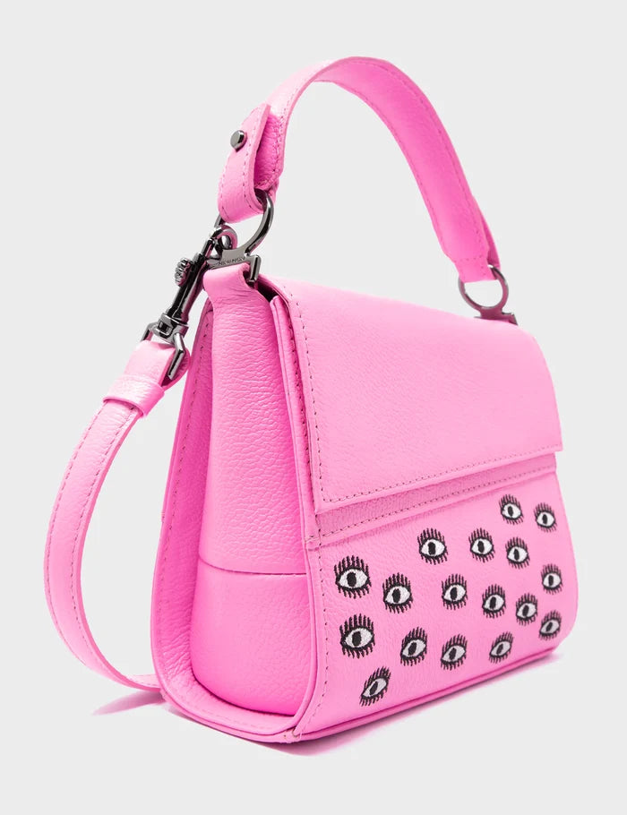Anastasio Micro Crossbody Handbag Bubblegum Pink Leather - Eyes Embroidery detail view