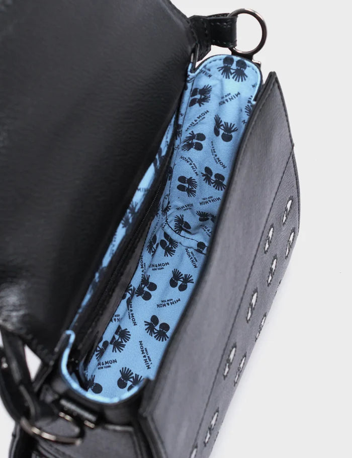 Anastasio Mini Crossbody Handbag Black Leather - All Over Eyes Embroidery- Inside View