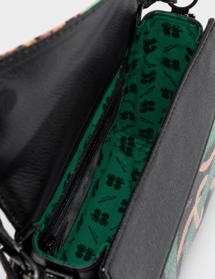 Anastasio Mini Crossbody Handbag Black Leather - Tiger and Snake Print - Inside View