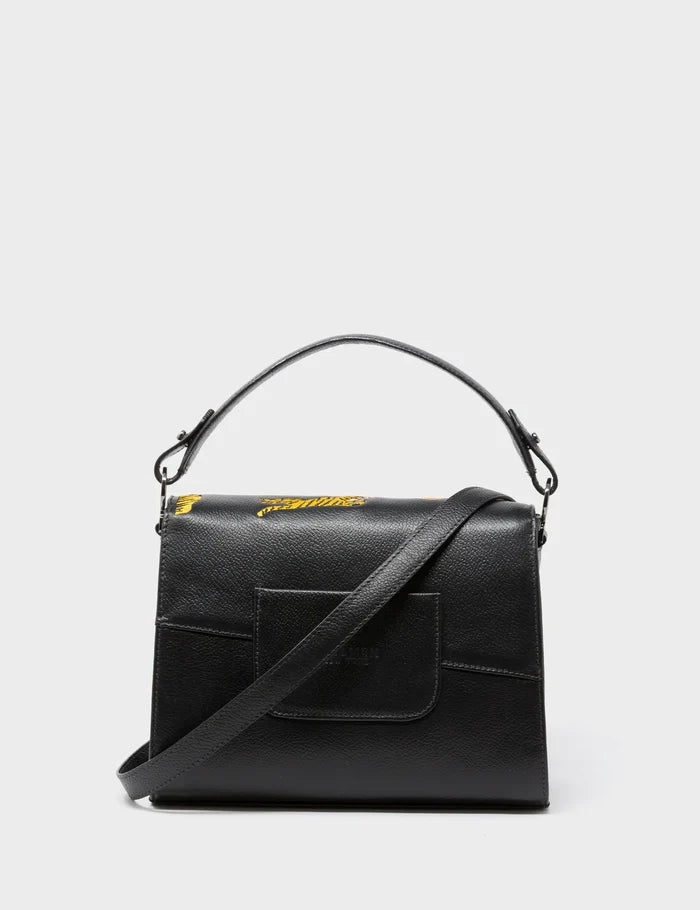Anastasio Mini Crossbody Handbag Black Leather - Tigers Pattern - Back