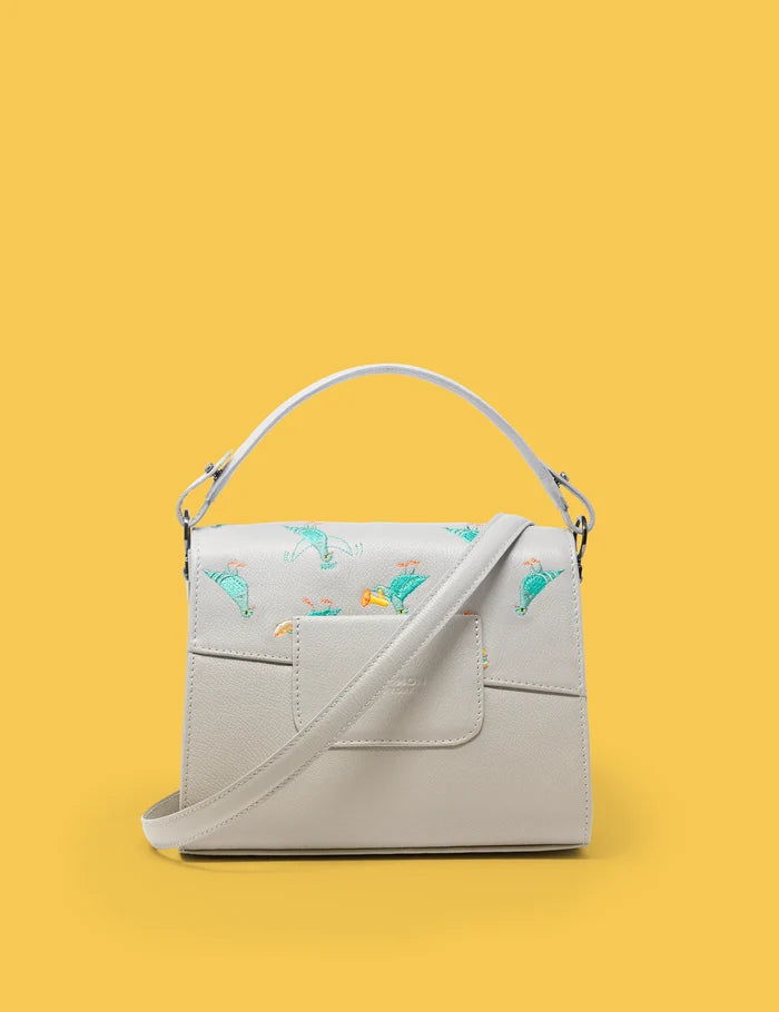 Anastasio Mini Crossbody Handbag Moonwalk Gray Leather - Pigeonista Embroidery - Back view
