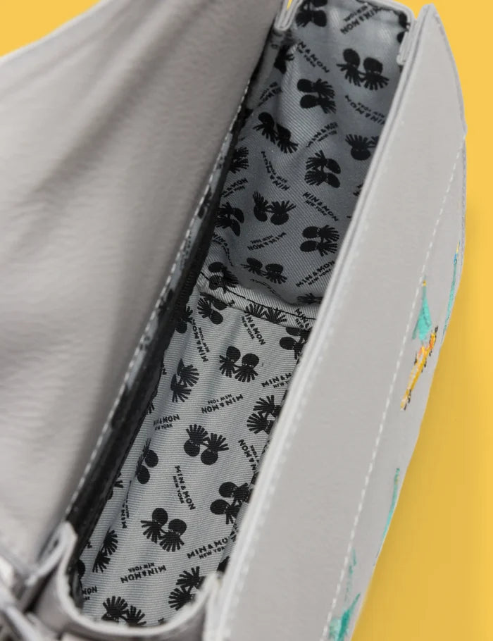 Anastasio Mini Crossbody Handbag Moonwalk Gray Leather - Pigeonista Embroidery - Open View