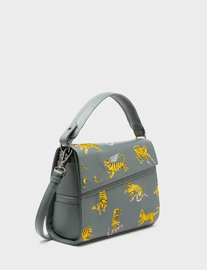 Anastasio Mini Crossbody Handbag Stormy Gray Leather - Tiger And Snake Print - Main View