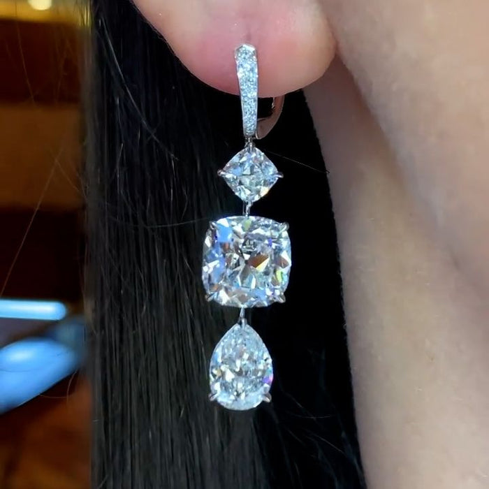 Antique Cushion & Pear Cut Sterling Silver Drop Earrings