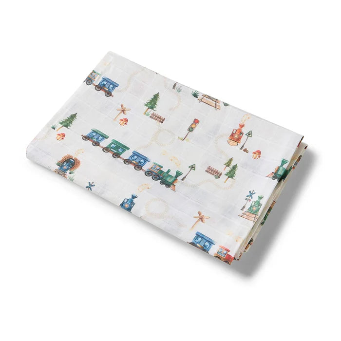 Baby Muslin Wrap - Trains | Snuggle Hunny