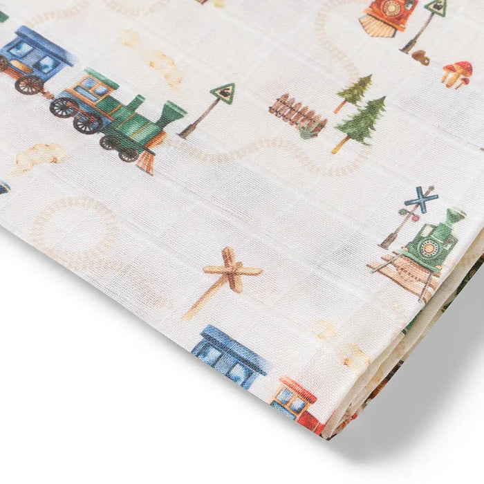 Baby Muslin Wrap - Trains | Snuggle Hunny