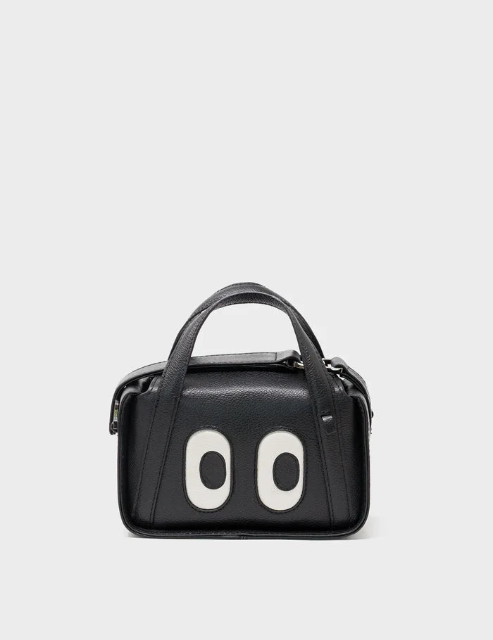 Benji Micro Crossbody Black Leather Bag - Look Up - Front View