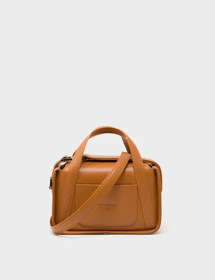 Benji Micro Crossbody Caramel Leather Bag - Eyes Engraved - Back